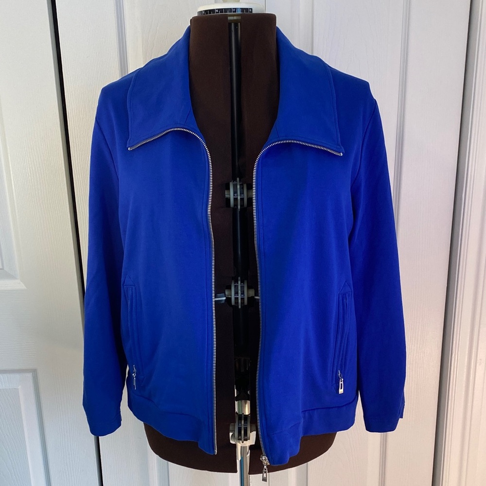 2 for $25 - Cleo Zip-Up, Cotton Royal Blue Jacket w Mock Neckline, XXL Plus